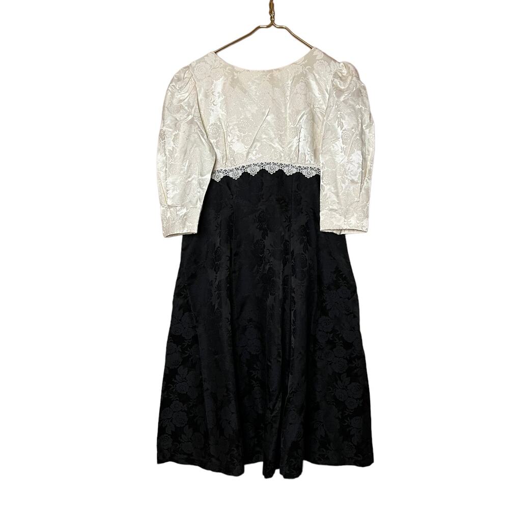 vintage petite lanz women’s two tone party victorian dress sz 14 black ivory m